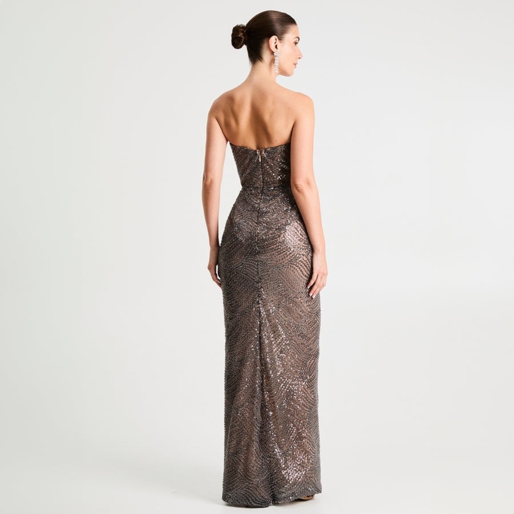 Sequin Strapless Column Evening Dress - Bronze - Picture 4 of 10